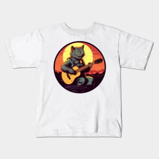 Cat Playing Guitar Funny Cat With Guitar Cute Cat Guitar Kids T-Shirt